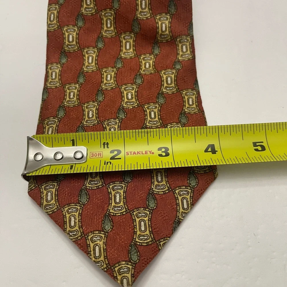 Countess Mara Silk Tie Mens Rust Orange Green Geometric Medallion Made in USA